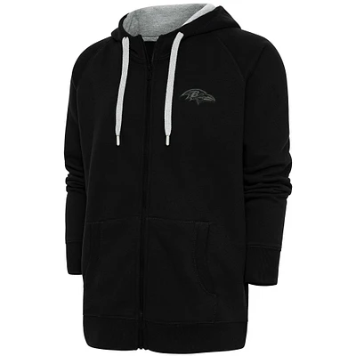 Men's Antigua Black Baltimore Ravens Tonal Logo Victory Full-Zip Hoodie