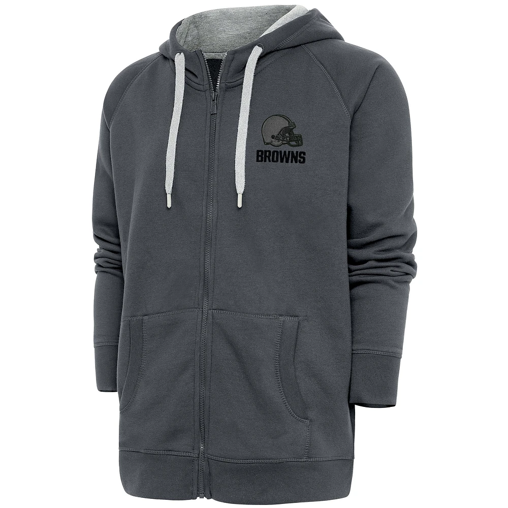 Men's Antigua Charcoal Cleveland Browns Tonal Logo Victory Full-Zip Hoodie