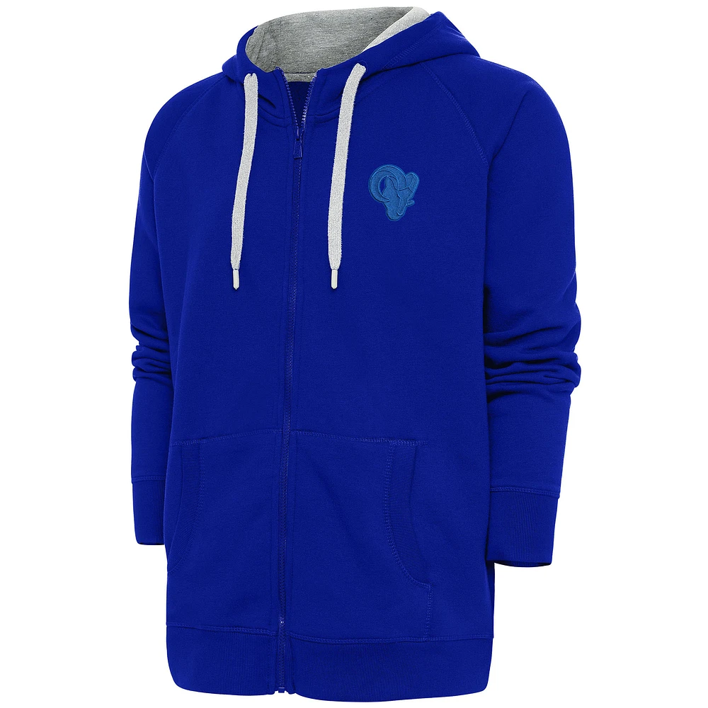Men's Antigua Royal Los Angeles Rams Tonal Logo Victory Full-Zip Hoodie