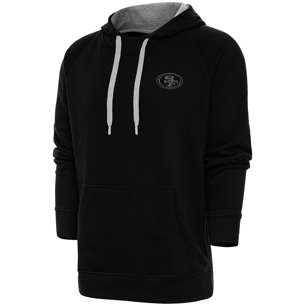 Men's Antigua Black San Francisco 49ers Tonal Logo Victory Pullover Hoodie