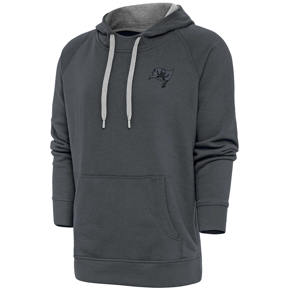 Men's Antigua Charcoal Tampa Bay Buccaneers Tonal Logo Victory Pullover Hoodie