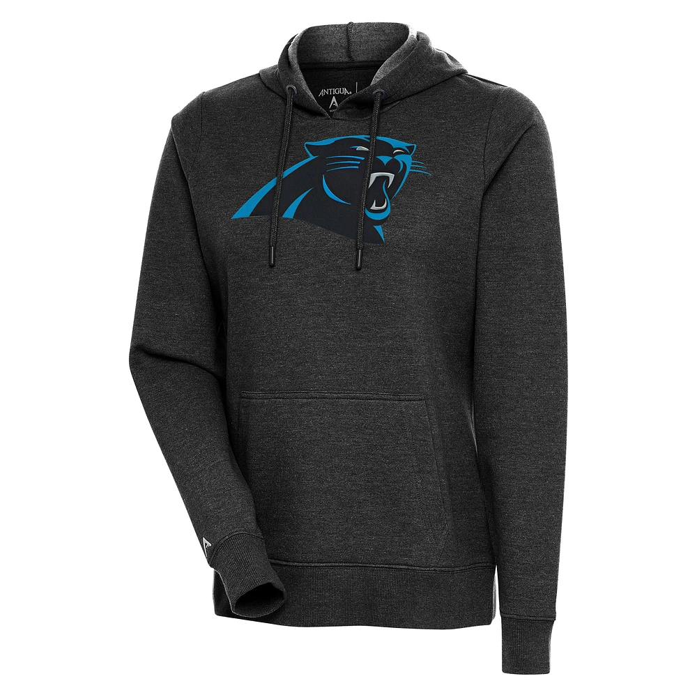 Women's Antigua Heather Black Carolina Panthers Action Pullover Hoodie
