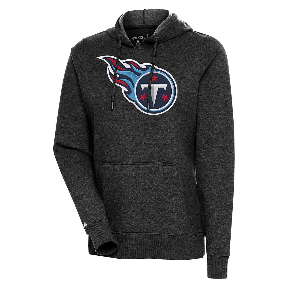 Women's Antigua Heather Black Tennessee Titans Action Pullover Hoodie