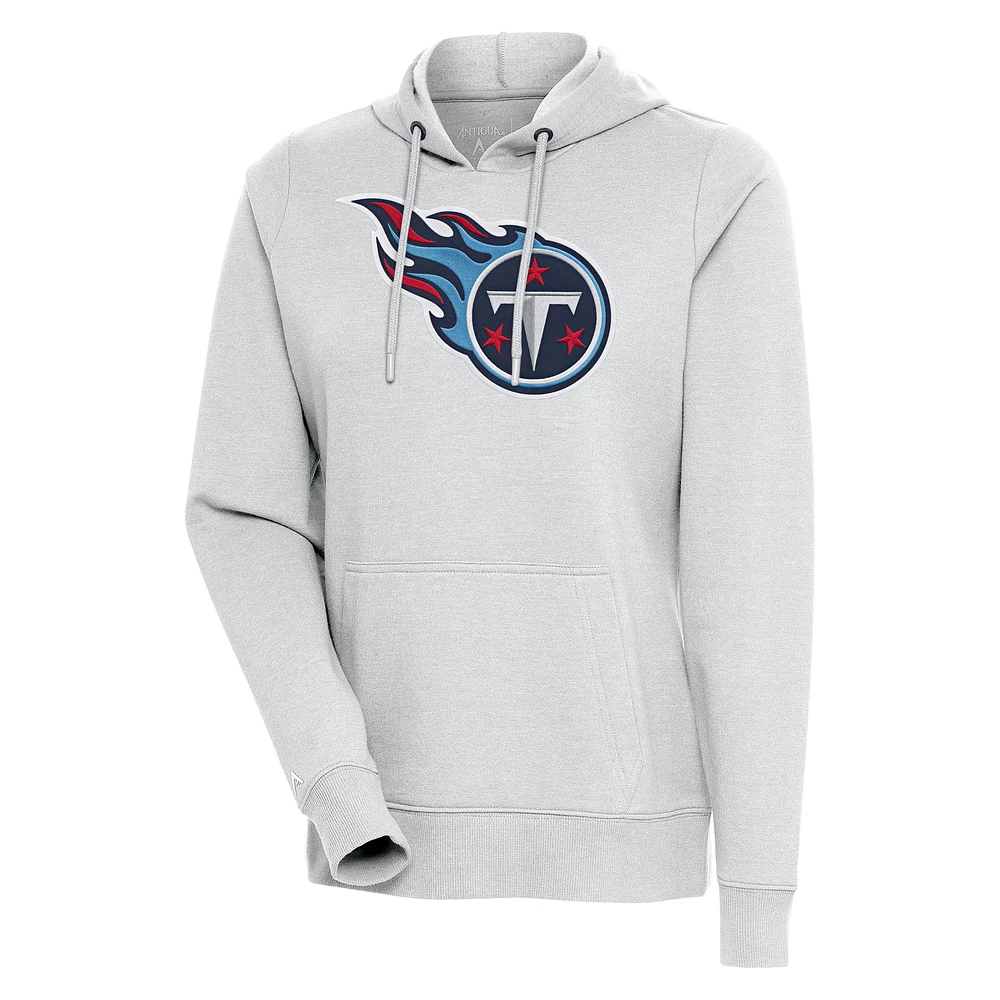 Women's Antigua Heather Gray Tennessee Titans Action Pullover Hoodie