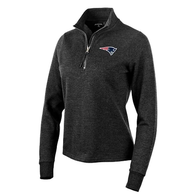 Women's Antigua Heather Black New England Patriots Action Quarter-Zip Pullover Sweatshirt