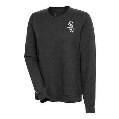 Women's Antigua Heather Black Chicago White Sox Action Crewneck Pullover Sweatshirt