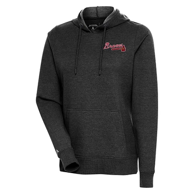 Women's Antigua Heather Black Atlanta Braves Action Pullover Hoodie