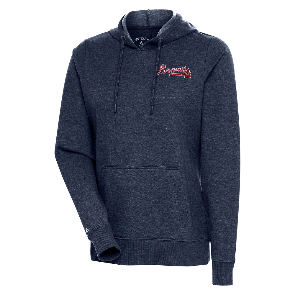 Women's Antigua Heather Navy Atlanta Braves Action Pullover Hoodie
