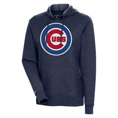 Women's Antigua Heather Navy Chicago Cubs Action Pullover Hoodie