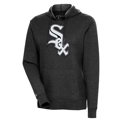 Women's Antigua Heather Black Chicago White Sox Action Pullover Hoodie