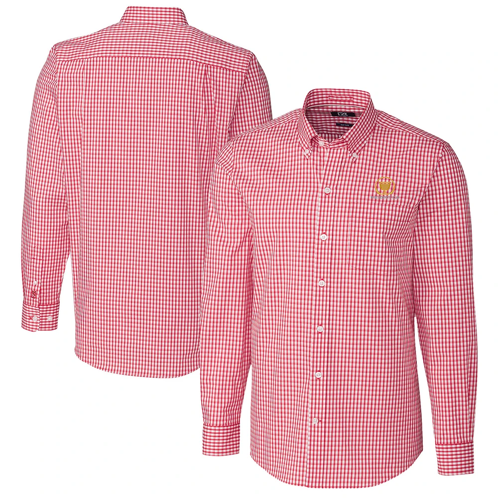 Men's Cutter & Buck Red Presidents Cup Gingham Long Sleeve Button-Down Shirt