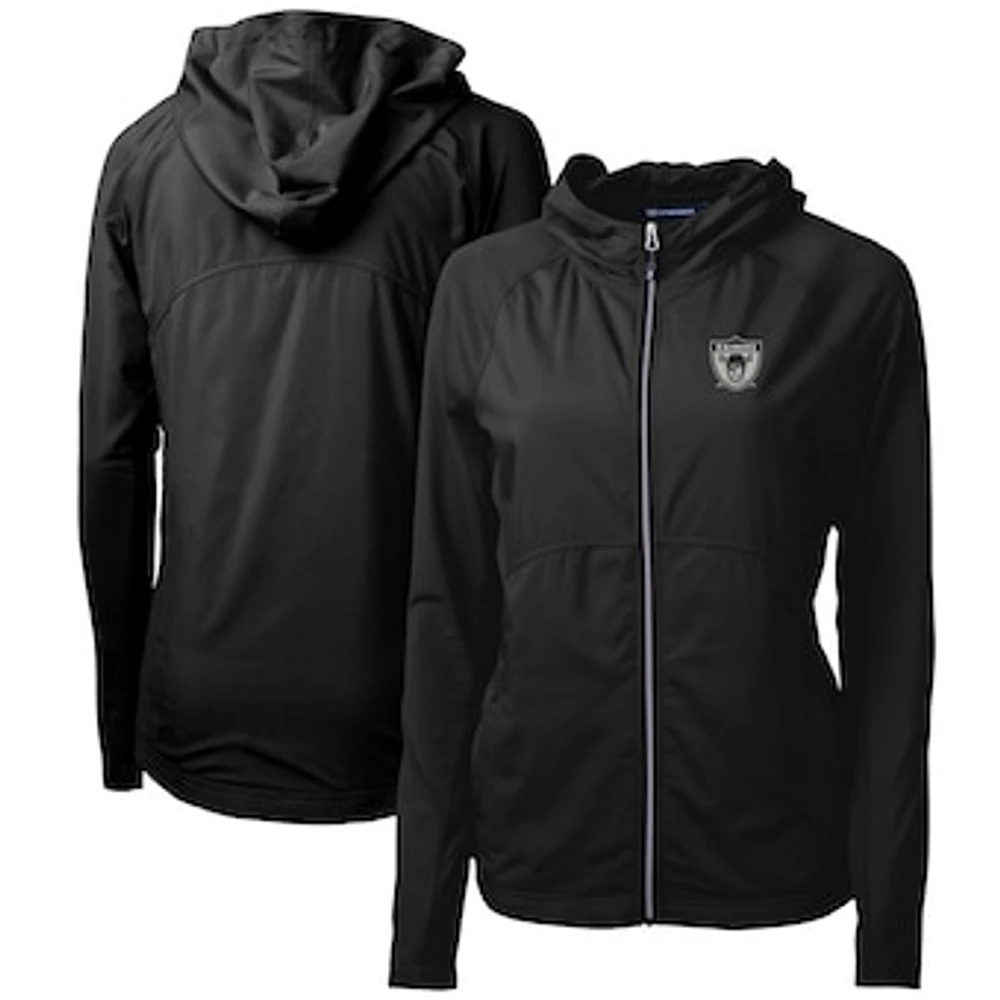 Women's Cutter & Buck Black Las Vegas Raiders Throwback Logo Adapt Eco Knit Hybrid Recycled Full-Zip Hoodie