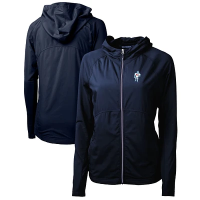 Women's Cutter & Buck Navy Houston Oilers Throwback Logo Adapt Eco Knit Hybrid Recycled Full-Zip Hoodie