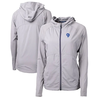Women's Cutter & Buck Gray Los Angeles Rams Throwback Logo Adapt Eco Knit Hybrid Recycled Full-Zip Hoodie