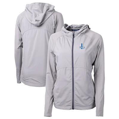 Women's Cutter & Buck Gray Detroit Lions Throwback Logo Adapt Eco Knit Hybrid Recycled Full-Zip Hoodie