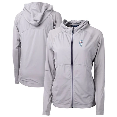 Women's Cutter & Buck Gray Houston Oilers Throwback Logo Adapt Eco Knit Hybrid Recycled Full-Zip Hoodie