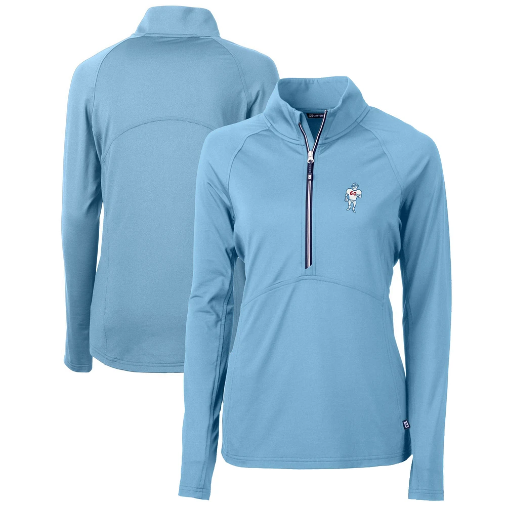 Women's Cutter & Buck Light Blue Houston Oilers Throwback Logo Adapt Eco Knit Stretch Recycled Half-Zip Pullover Top