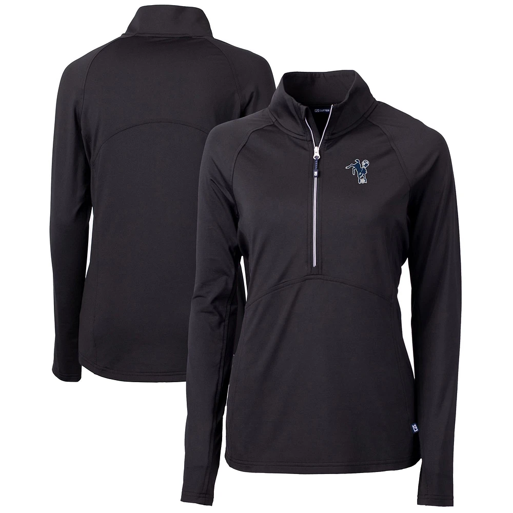 Women's Cutter & Buck Black Indianapolis Colts Throwback Logo Adapt Eco Knit Stretch Recycled Half-Zip Pullover Top