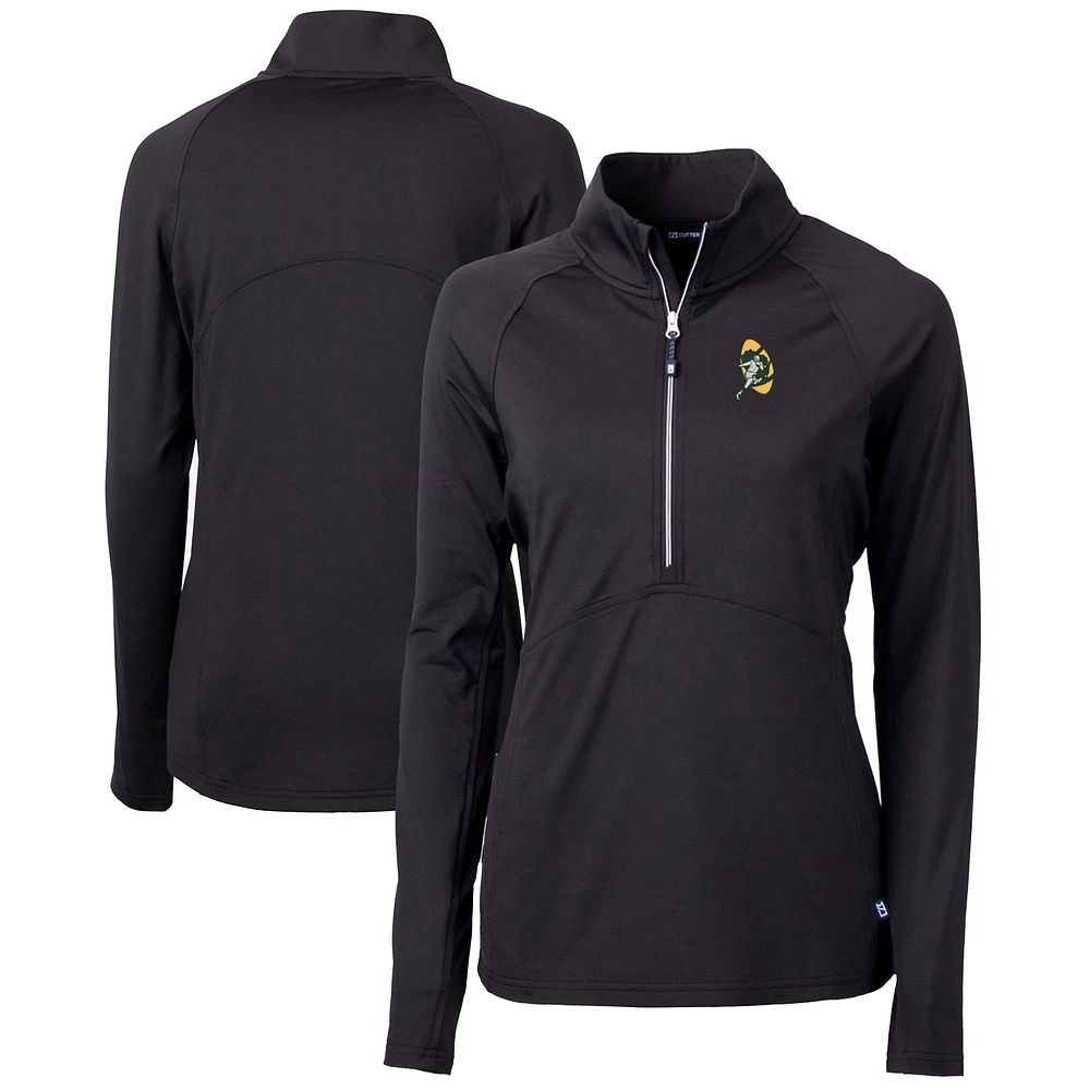 Women's Cutter & Buck Black Green Bay Packers Throwback Logo Adapt Eco Knit Stretch Recycled Half-Zip Pullover Top