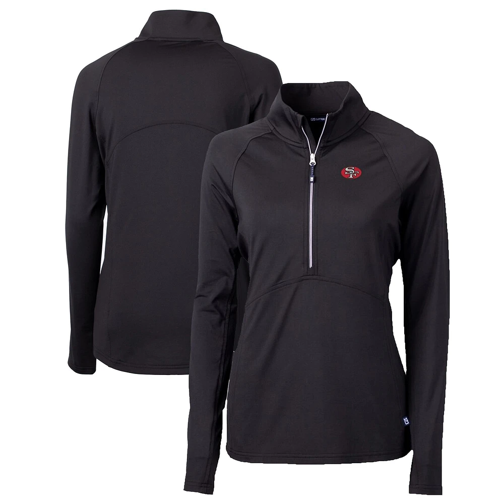 Women's Cutter & Buck Black San Francisco 49ers Throwback Logo Adapt Eco Knit Stretch Recycled Half-Zip Pullover Top