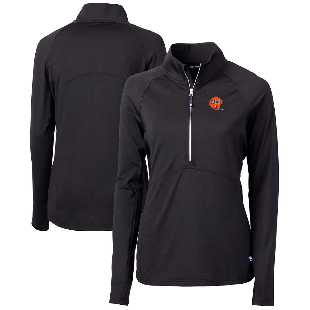 Women's Cutter & Buck Black Cincinnati Bengals Throwback Logo Adapt Eco Knit Stretch Recycled Half-Zip Pullover Top