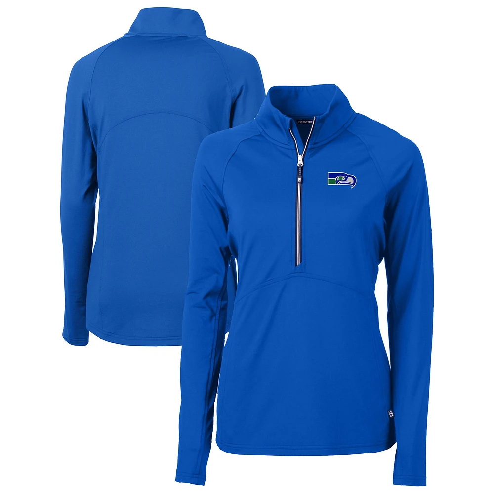 Women's Cutter & Buck Royal Seattle Seahawks Throwback Logo Adapt Eco Knit Stretch Recycled Half-Zip Pullover Top