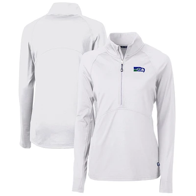 Women's Cutter & Buck White Seattle Seahawks Throwback Logo Adapt Eco Knit Stretch Recycled Half-Zip Pullover Top