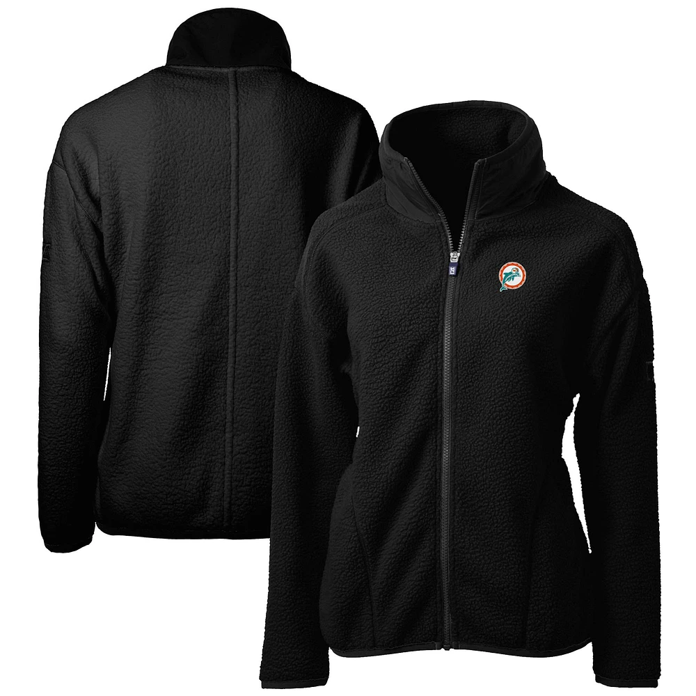 Women's Cutter & Buck Black Miami Dolphins Throwback Logo Cascade Eco Sherpa Fleece Full-Zip Jacket