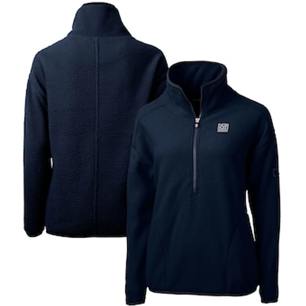 Women's Cutter & Buck Navy New York Giants Throwback Logo Cascade Eco Sherpa Fleece Half-Zip Pullover Jacket