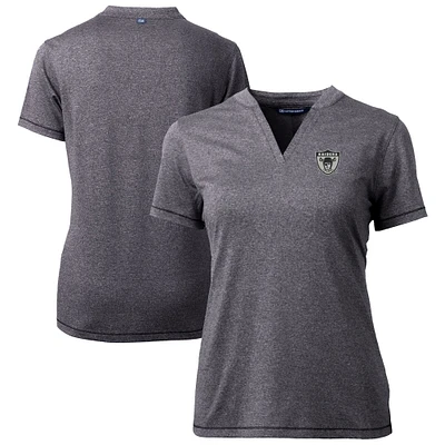 Women's Cutter & Buck Heather Charcoal Las Vegas Raiders Throwback Logo Forge Blade V-Neck Polo