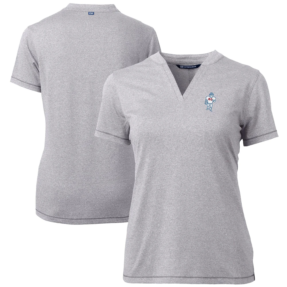 Women's Cutter & Buck Heather Gray Houston Oilers Throwback Logo Forge Blade V-Neck Polo