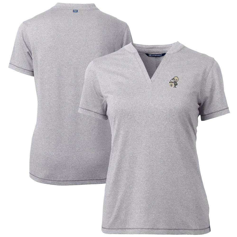 Women's Cutter & Buck Heather Gray New Orleans Saints Throwback Logo Forge Blade V-Neck Polo