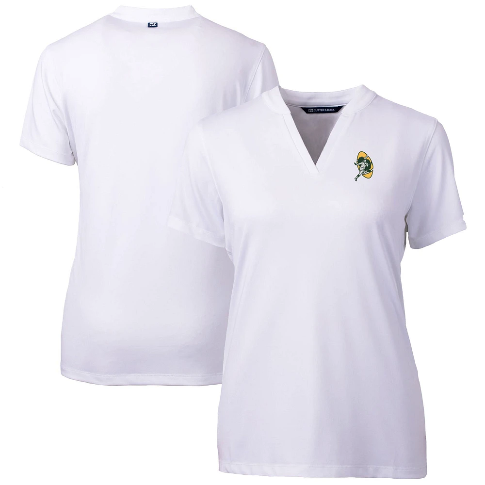 Women's Cutter & Buck White Green Bay Packers Throwback Logo Forge Blade V-Neck Polo