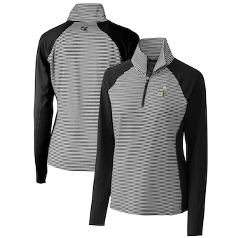Women's Cutter & Buck Black New Orleans Saints Throwback Logo Forge Tonal Stripe Stretch Half-Zip Pullover Top