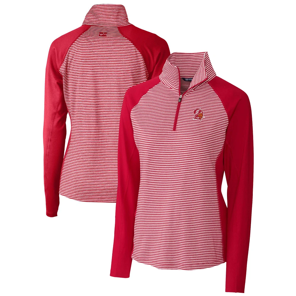 Women's Cutter & Buck Red Tampa Bay Buccaneers Throwback Logo Forge Tonal Stripe Stretch Half-Zip Pullover Top