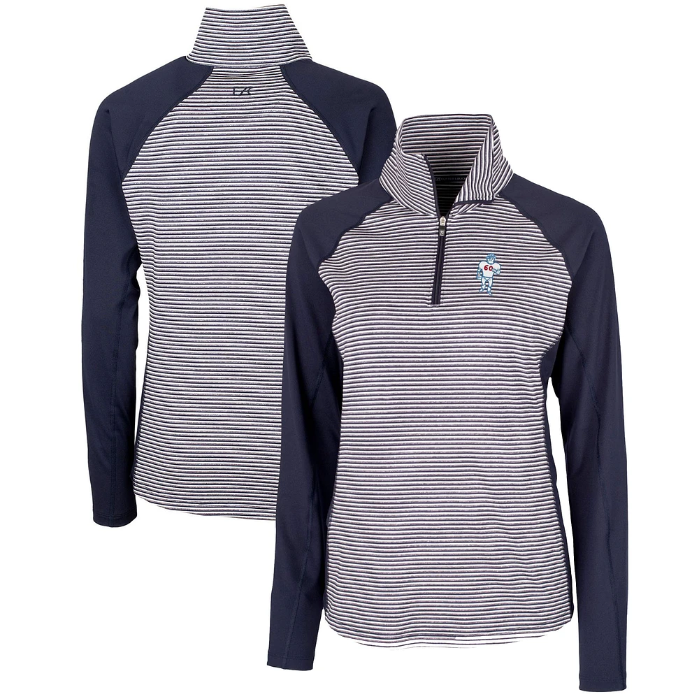 Women's Cutter & Buck Navy Houston Oilers Throwback Logo Forge Tonal Stripe Stretch Half-Zip Pullover Top