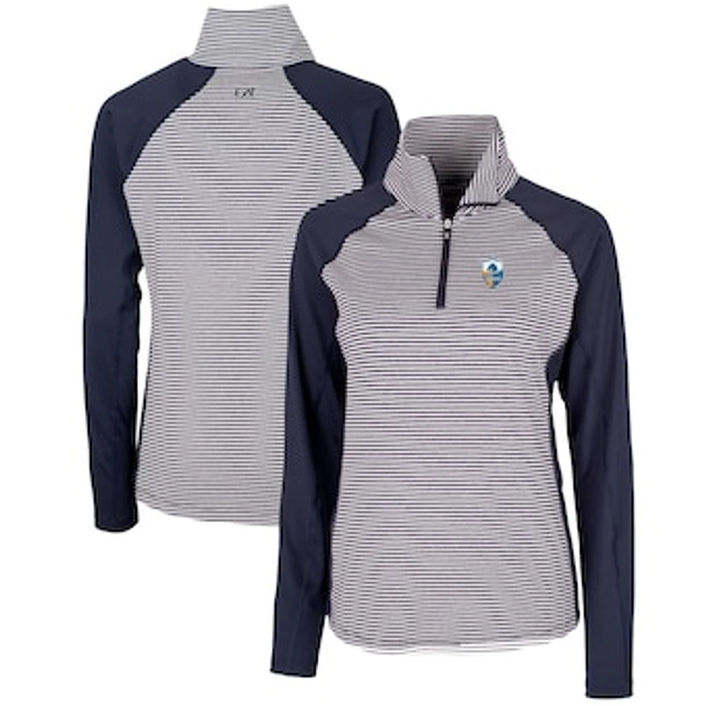 Women's Cutter & Buck Navy Los Angeles Chargers Throwback Logo Forge Tonal Stripe Stretch Half-Zip Pullover Top