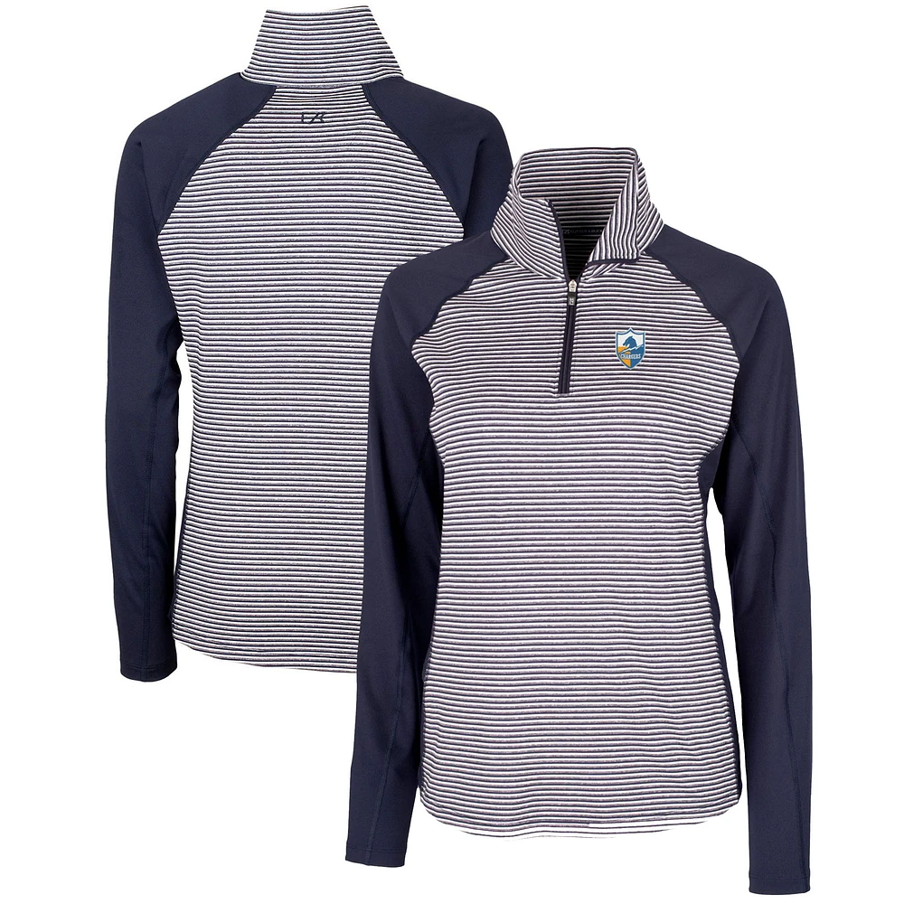 Women's Cutter & Buck Navy Los Angeles Chargers Throwback Logo Forge Tonal Stripe Stretch Half-Zip Pullover Top