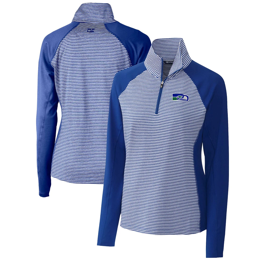 Women's Cutter & Buck Royal Seattle Seahawks Throwback Logo Forge Tonal Stripe Stretch Half-Zip Pullover Top