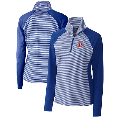 Women's Cutter & Buck Royal Denver Broncos Throwback Logo Forge Tonal Stripe Stretch Half-Zip Pullover Top