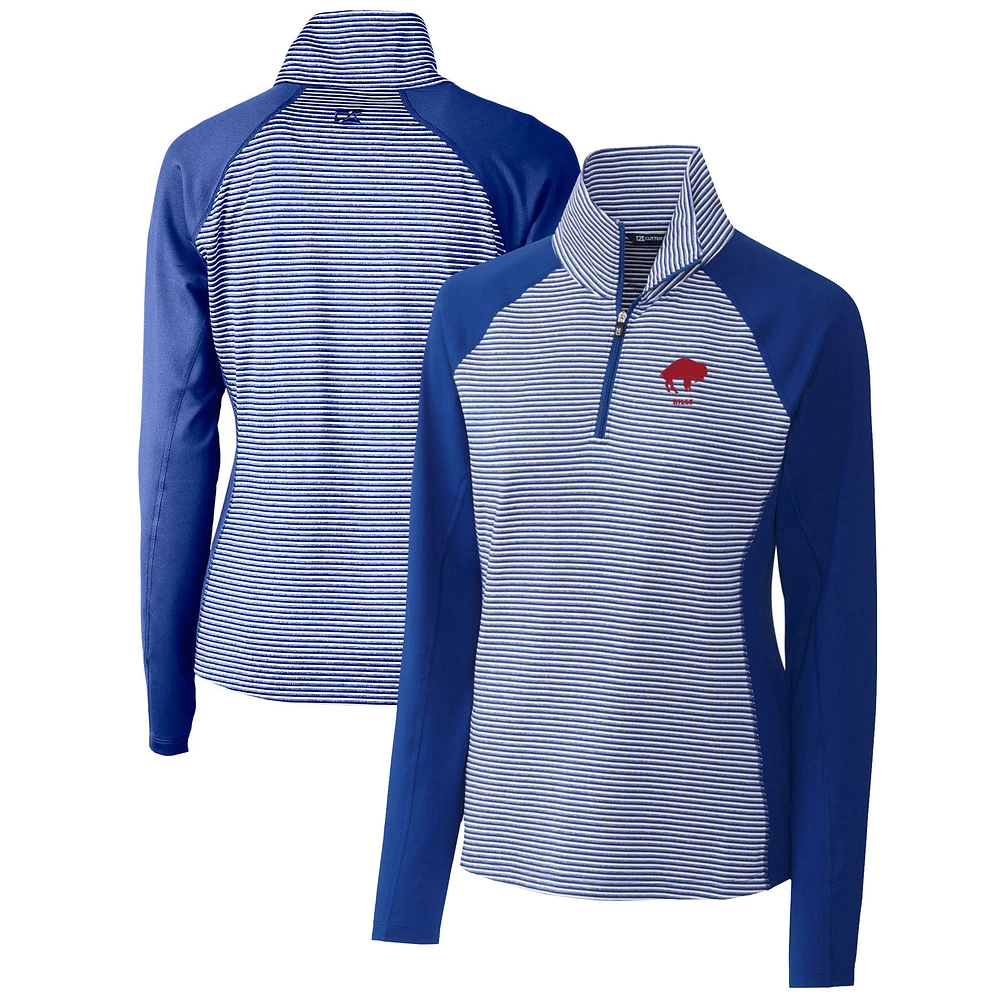 Women's Cutter & Buck Royal Buffalo Bills Throwback Logo Forge Tonal Stripe Stretch Half-Zip Pullover Top