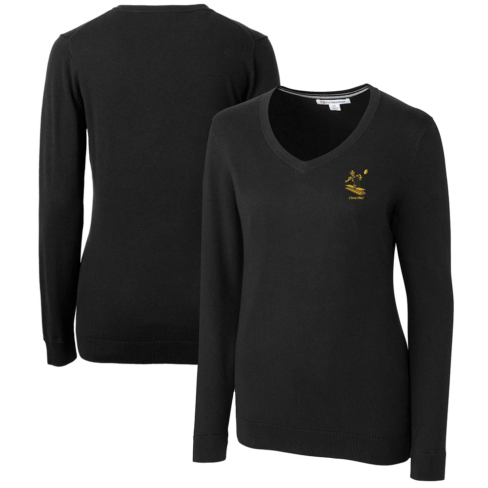 Women's Cutter & Buck Black Pittsburgh Steelers Throwback Logo Lakemont Tri-Blend V-Neck Sweater