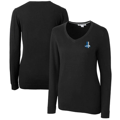 Women's Cutter & Buck Black Detroit Lions Throwback Logo Lakemont Tri-Blend V-Neck Sweater