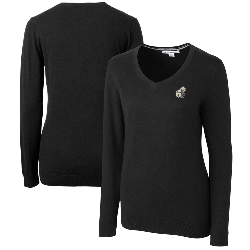 Women's Cutter & Buck Black New Orleans Saints Throwback Logo Lakemont Tri-Blend V-Neck Sweater