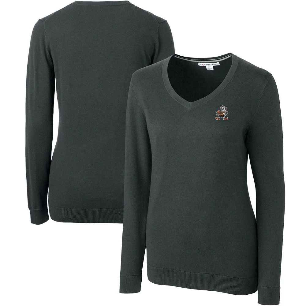 Women's Cutter & Buck Heather Charcoal Cleveland Browns Throwback Logo Lakemont Tri-Blend V-Neck Sweater