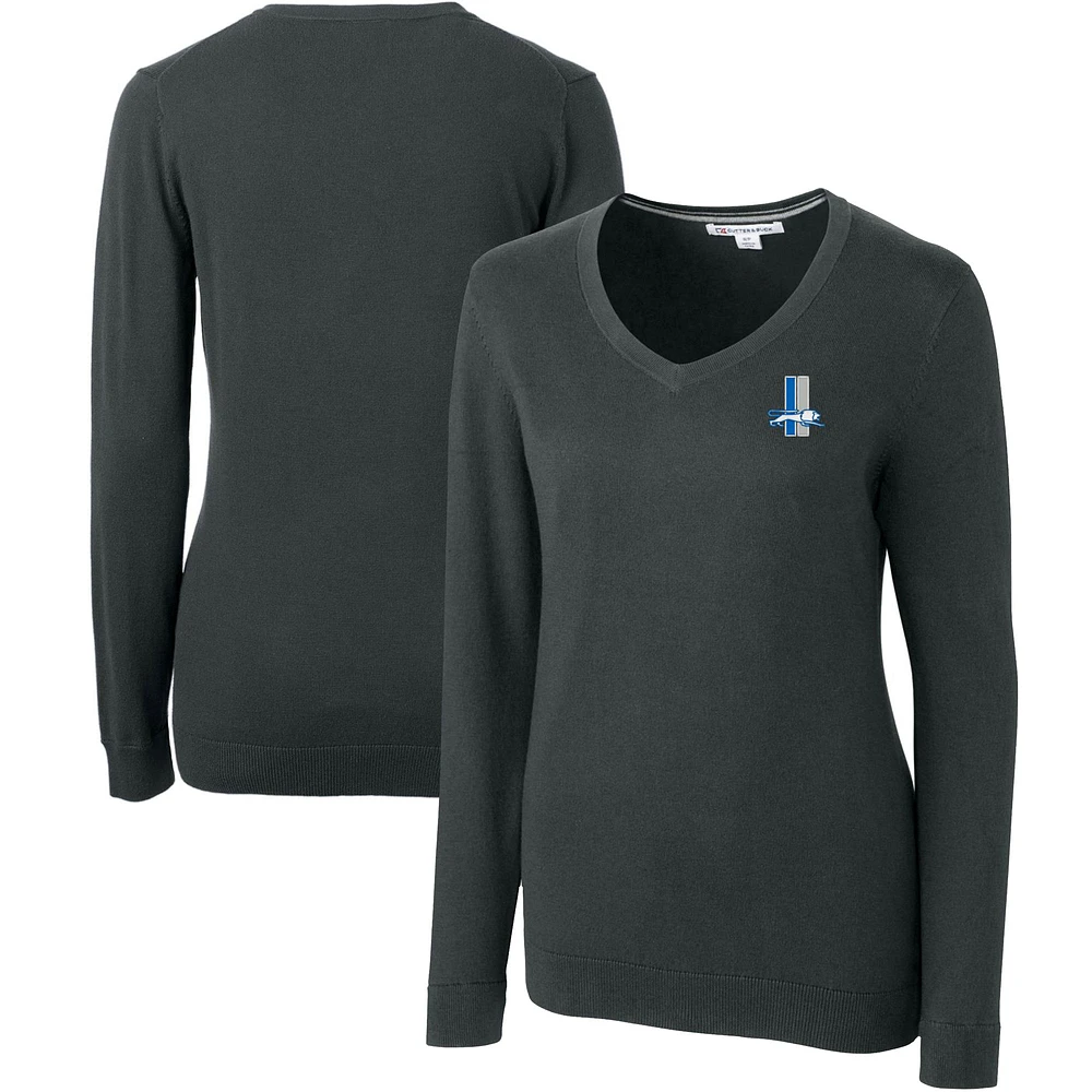 Women's Cutter & Buck Heather Charcoal Detroit Lions Throwback Logo Lakemont Tri-Blend V-Neck Sweater