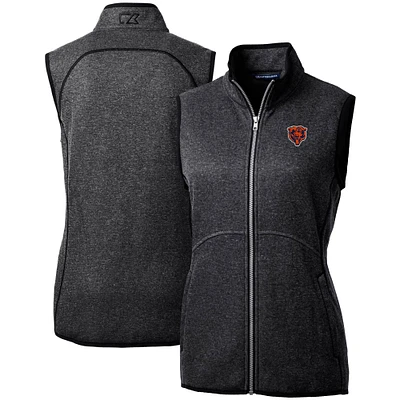 Women's Cutter & Buck Heather Charcoal Chicago Bears Throwback Logo Mainsail Basic Sweater Knit Fleece Full-Zip Vest