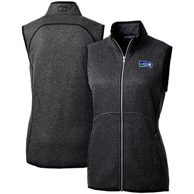 Women's Cutter & Buck Heather Charcoal Seattle Seahawks Throwback Logo Mainsail Basic Sweater Knit Fleece Full-Zip Vest