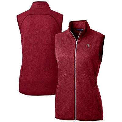 Women's Cutter & Buck Scarlet San Francisco 49ers Throwback Logo Mainsail Basic Sweater Knit Fleece Full-Zip Vest