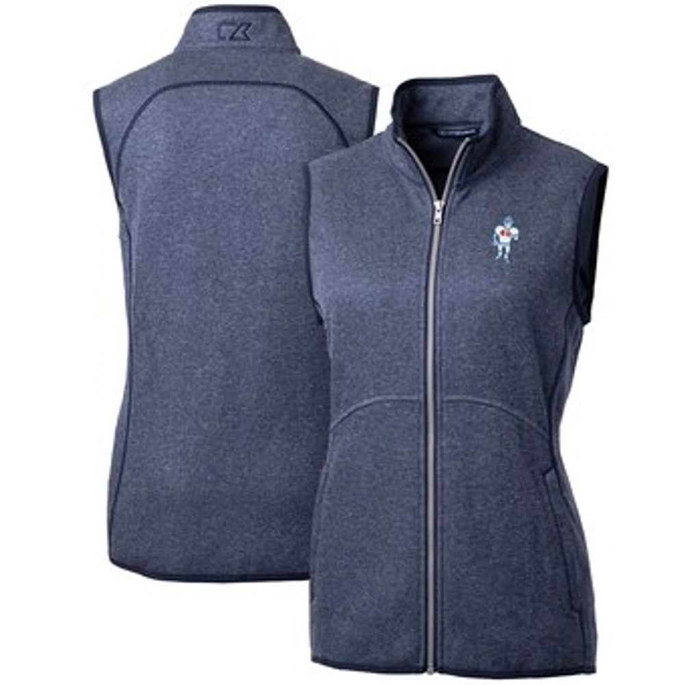 Women's Cutter & Buck Heather Navy Houston Oilers Throwback Logo Mainsail Basic Sweater Knit Fleece Full-Zip Vest
